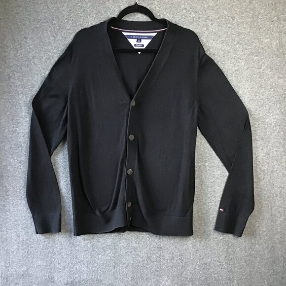 Y2K Tommy Hilfiger Pima Cotton Button Up V-Neck Cardigan Sz L Women/M/Unisex - Picture 1 of 8